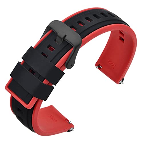 ANNEFIT Silikon Uhrenarmband 20mm mit Schwarz Schnalle, Armbänder Ersatz mit Schnellverschluss (Schwarz und Rot) von ANNEFIT