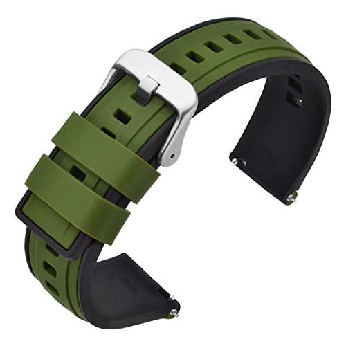 ANNEFIT Silikon Uhrenarmband 22mm mit Schnalle Edelstahl für Traditionell Uhr, Armbänder Ersatz mit Schnellverschluss (Armee Grün) von ANNEFIT