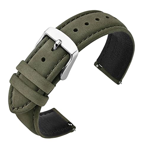 ANNEFIT Uhrenarmbänder für Herren 18mm, Vintage Nubuk Wildleder Weiches Leder mit Schnellverschluss (Grün) von ANNEFIT