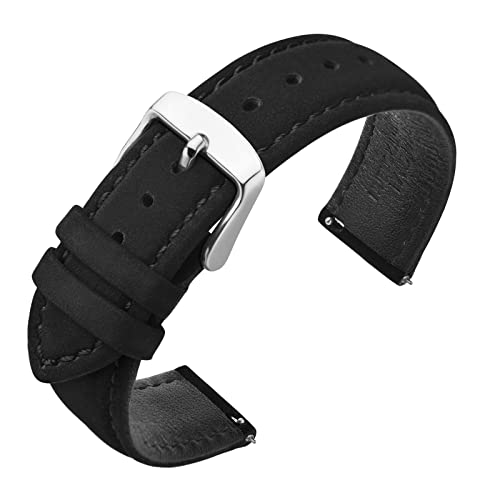 ANNEFIT Uhrenarmbänder für Herren 18mm, Vintage Nubuk Wildleder Weiches Leder mit Schnellverschluss (Schwarz) von ANNEFIT