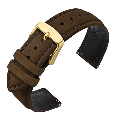 ANNEFIT Uhrenarmbänder für Herren 18mm mit Gold Schnalle, Vintage Nubuk Wildleder Weiches Leder mit Schnellverschluss (Dunkelbraun) von ANNEFIT