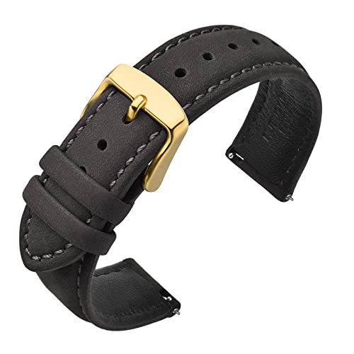 ANNEFIT Uhrenarmbänder für Herren 18mm mit Gold Schnalle, Vintage Nubuk Wildleder Weiches Leder mit Schnellverschluss (Dunkelgrau) von ANNEFIT