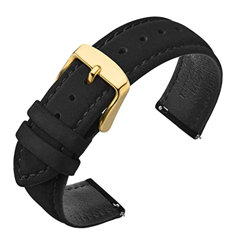 ANNEFIT Uhrenarmbänder für Herren 18mm mit Gold Schnalle, Vintage Nubuk Wildleder Weiches Leder mit Schnellverschluss (Schwarz) von ANNEFIT