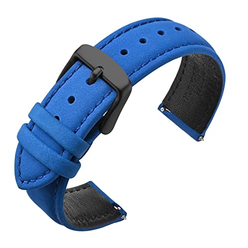 ANNEFIT Uhrenarmbänder für Herren 18mm mit Schwarz Schnalle, Vintage Nubuk Wildleder Weiches Leder mit Schnellverschluss (Blau) von ANNEFIT