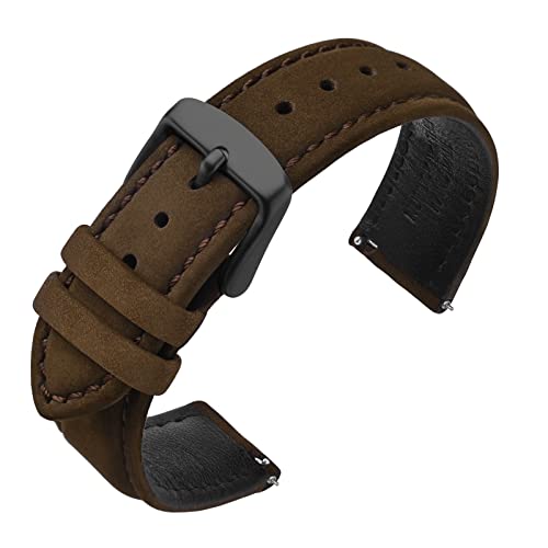 ANNEFIT Uhrenarmbänder für Herren 18mm mit Schwarz Schnalle, Vintage Nubuk Wildleder Weiches Leder mit Schnellverschluss (Dunkelbraun) von ANNEFIT