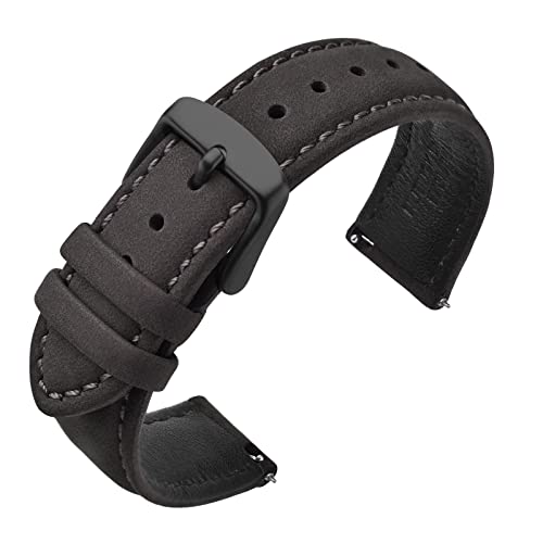 ANNEFIT Uhrenarmbänder für Herren 18mm mit Schwarz Schnalle, Vintage Nubuk Wildleder Weiches Leder mit Schnellverschluss (Dunkelgrau) von ANNEFIT