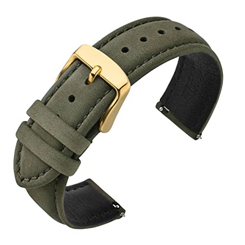 ANNEFIT Uhrenarmbänder für Herren 20mm mit Gold Schnalle, Vintage Nubuk Wildleder Weiches Leder mit Schnellverschluss (Grün) von ANNEFIT