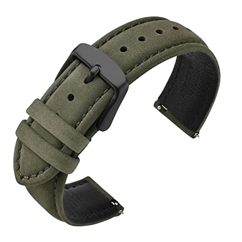 ANNEFIT Uhrenarmbänder für Herren 20mm mit Schwarz Schnalle, Vintage Nubuk Wildleder Weiches Leder mit Schnellverschluss (Grün) von ANNEFIT