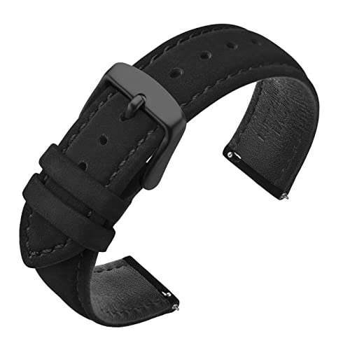 ANNEFIT Uhrenarmbänder für Herren 20mm mit Schwarz Schnalle, Vintage Nubuk Wildleder Weiches Leder mit Schnellverschluss (Schwarz) von ANNEFIT