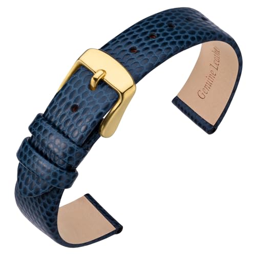 ANNEFIT Uhrenarmband 10mm Leder für Damen, Eidechsen-Prägung Ersatzarmband mit Edelstahl Gold Schnalle (Blau) von ANNEFIT