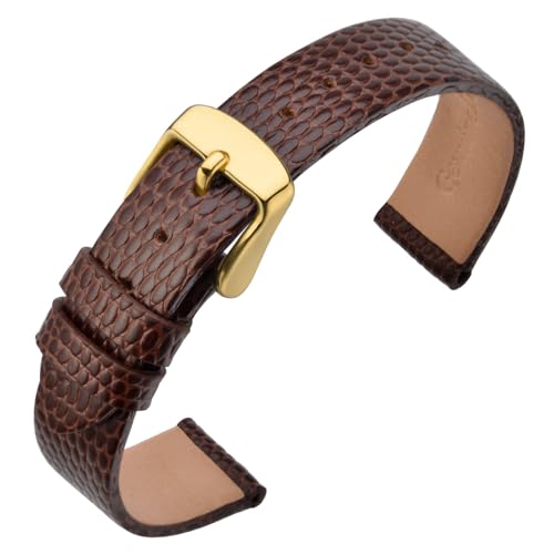 ANNEFIT Uhrenarmband 10mm Leder für Damen, Eidechsen-Prägung Ersatzarmband mit Edelstahl Gold Schnalle (Braun) von ANNEFIT