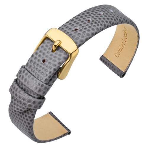 ANNEFIT Uhrenarmband 10mm Leder für Damen, Eidechsen-Prägung Ersatzarmband mit Edelstahl Gold Schnalle (Grau) von ANNEFIT