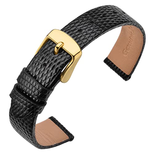 ANNEFIT Uhrenarmband 10mm Leder für Damen, Eidechsen-Prägung Ersatzarmband mit Edelstahl Gold Schnalle (Schwarz) von ANNEFIT