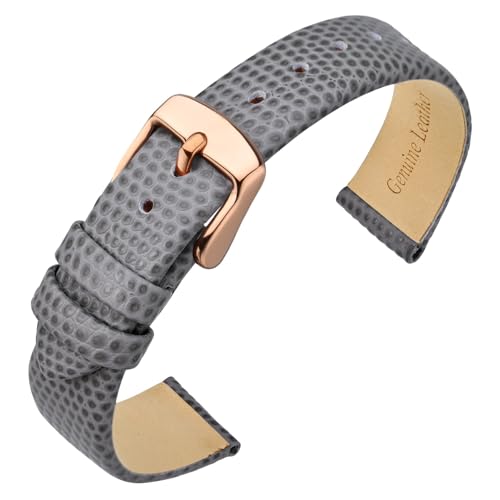 ANNEFIT Uhrenarmband 10mm Leder für Damen, Eidechsen-Prägung Ersatzarmband mit Edelstahl Roségold Schnalle (Grau) von ANNEFIT