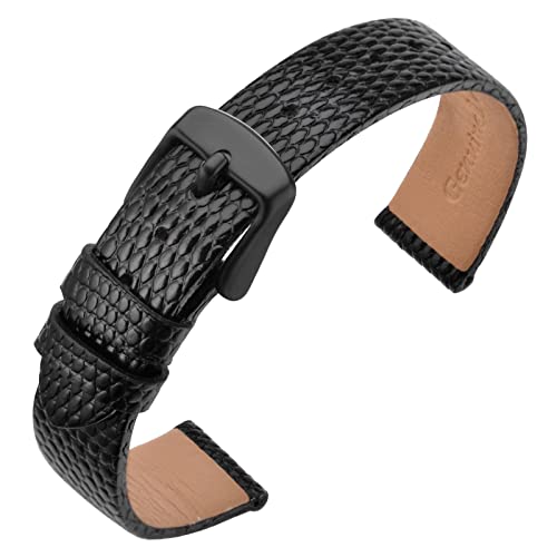 ANNEFIT Uhrenarmband 10mm Leder für Damen, Eidechsen-Prägung Ersatzarmband mit Edelstahl Schwarz Schnalle (Schwarz) von ANNEFIT