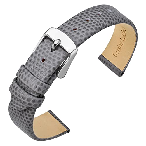 ANNEFIT Uhrenarmband 10mm Leder für Damen, Eidechsen-Prägung Ersatzarmband mit Edelstahl Silberne Schnalle (Grau) von ANNEFIT