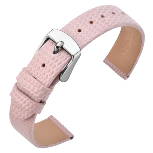 ANNEFIT Uhrenarmband 10mm Leder für Damen, Eidechsen-Prägung Ersatzarmband mit Edelstahl Silberne Schnalle (Rosa) von ANNEFIT