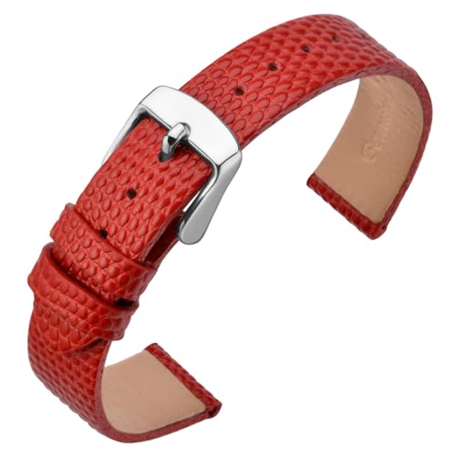 ANNEFIT Uhrenarmband 10mm Leder für Damen, Eidechsen-Prägung Ersatzarmband mit Edelstahl Silberne Schnalle (Rot) von ANNEFIT