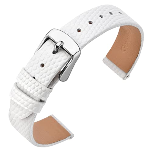 ANNEFIT Uhrenarmband 10mm Leder für Damen, Eidechsen-Prägung Ersatzarmband mit Edelstahl Silberne Schnalle (Weiß) von ANNEFIT