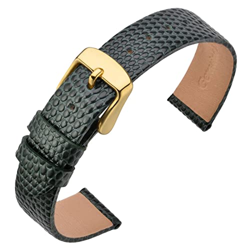 ANNEFIT Uhrenarmband 12mm Leder für Damen, Eidechsen-Prägung Ersatzarmband mit Edelstahl Gold Schnalle (Grün) von ANNEFIT