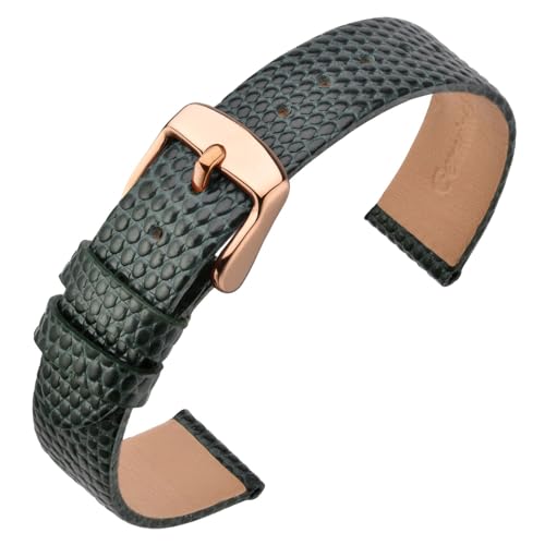 ANNEFIT Uhrenarmband 12mm Leder für Damen, Eidechsen-Prägung Ersatzarmband mit Edelstahl Roségold Schnalle (Grün) von ANNEFIT