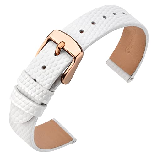 ANNEFIT Uhrenarmband 12mm Leder für Damen, Eidechsen-Prägung Ersatzarmband mit Edelstahl Roségold Schnalle (Weiß) von ANNEFIT