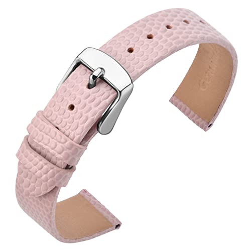 ANNEFIT Uhrenarmband 12mm Leder für Damen, Eidechsen-Prägung Ersatzarmband mit Edelstahl Silberne Schnalle (Rosa) von ANNEFIT