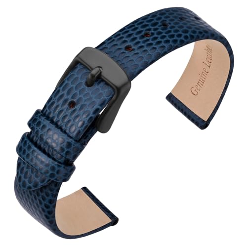 ANNEFIT Uhrenarmband 14mm Leder für Damen, Eidechsen-Prägung Ersatzarmband mit Edelstahl Schwarz Schnalle (Blau) von ANNEFIT