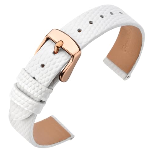 ANNEFIT Uhrenarmband 15mm Leder für Damen, Eidechsen-Prägung Ersatzarmband mit Edelstahl Roségold Schnalle (Weiß) von ANNEFIT
