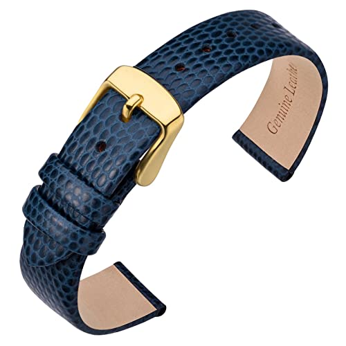 ANNEFIT Uhrenarmband 16mm Leder für Damen, Eidechsen-Prägung Ersatzarmband mit Edelstahl Gold Schnalle (Blau) von ANNEFIT