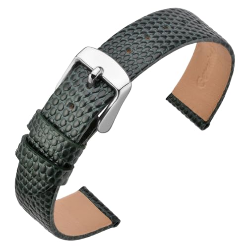 ANNEFIT Uhrenarmband 16mm Leder für Damen, Eidechsen-Prägung Ersatzarmband mit Edelstahl Silberne Schnalle (Grün) von ANNEFIT