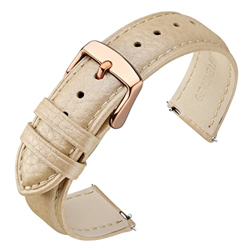 ANNEFIT Uhrenarmband 16mm Leder mit Edelstahl Roségold Schnalle, Schnellverschluss Armband mit Weich Gepolstert für Herren Damen (Gold) von ANNEFIT