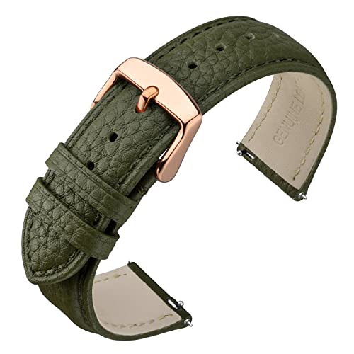 ANNEFIT Uhrenarmband 16mm Leder mit Edelstahl Roségold Schnalle, Schnellverschluss Armband mit Weich Gepolstert für Herren Damen (Grün) von ANNEFIT