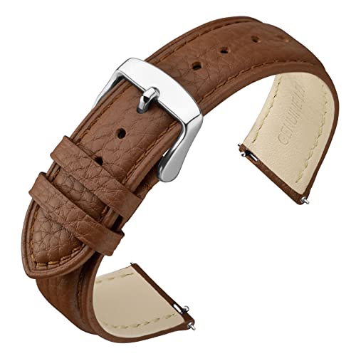 ANNEFIT Uhrenarmband 16mm Leder mit Edelstahl Silberne Schnalle, Schnellverschluss Armband mit Weich Gepolstert für Herren Damen (Braun) von ANNEFIT