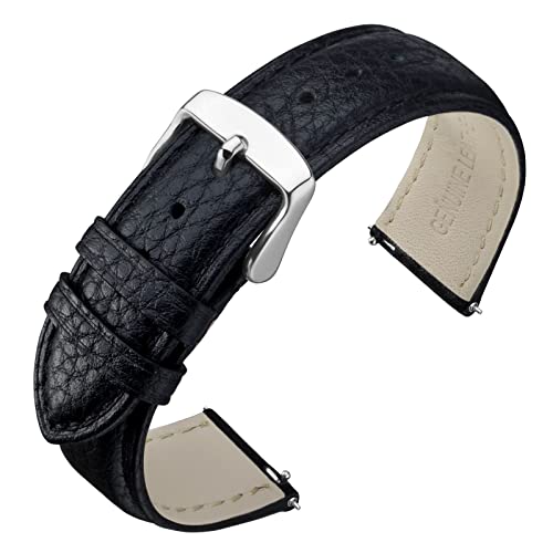 ANNEFIT Uhrenarmband 16mm Leder mit Edelstahl Silberne Schnalle, Schnellverschluss Armband mit Weich Gepolstert für Herren Damen (Schwarz) von ANNEFIT