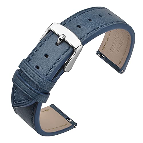 ANNEFIT Uhrenarmband 18mm, Schnellverschluss Lederarmband Ersatz mit Edelstahl Metall Schließe (Blau) von ANNEFIT