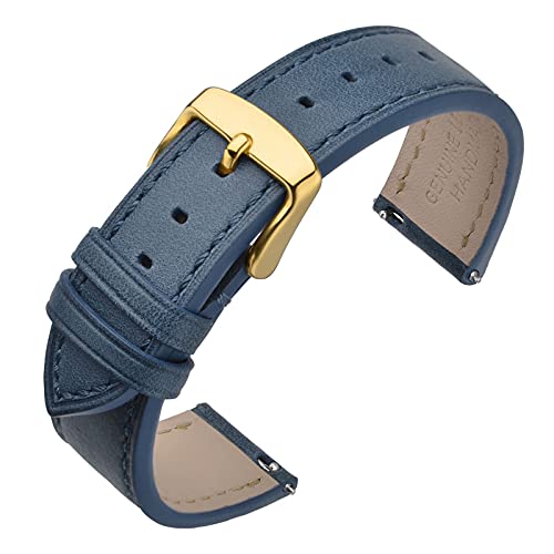 ANNEFIT Uhrenarmband 18mm, Schnellverschluss Lederarmband Ersatz mit Gold Schnalle (Blau) von ANNEFIT