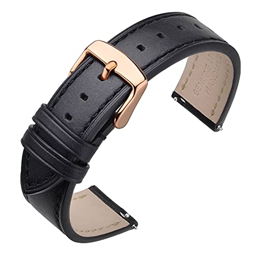 ANNEFIT Uhrenarmband 18mm, Schnellverschluss Lederarmband Ersatz mit Roségold Schnalle (Schwarz) von ANNEFIT