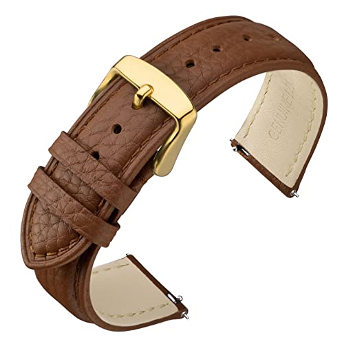 ANNEFIT Uhrenarmband 18mm Leder mit Edelstahl Gold Schnalle, Schnellverschluss Armband mit Weich Gepolstert für Herren Damen (Braun) von ANNEFIT