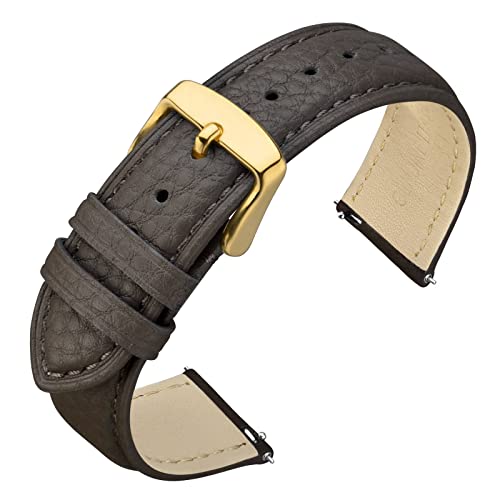 ANNEFIT Uhrenarmband 18mm Leder mit Edelstahl Gold Schnalle, Schnellverschluss Armband mit Weich Gepolstert für Herren Damen (Dunkelgrau) von ANNEFIT