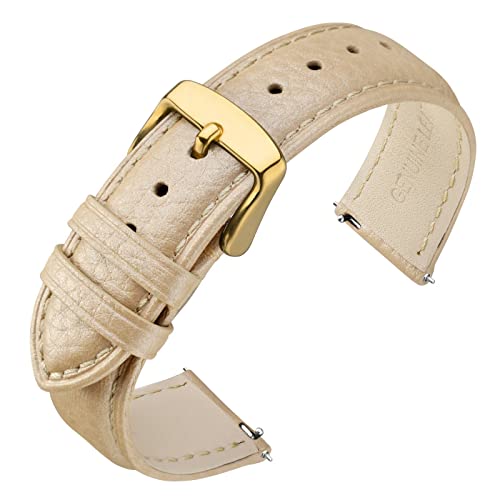 ANNEFIT Uhrenarmband 18mm Leder mit Edelstahl Gold Schnalle, Schnellverschluss Armband mit Weich Gepolstert für Herren Damen (Gold) von ANNEFIT