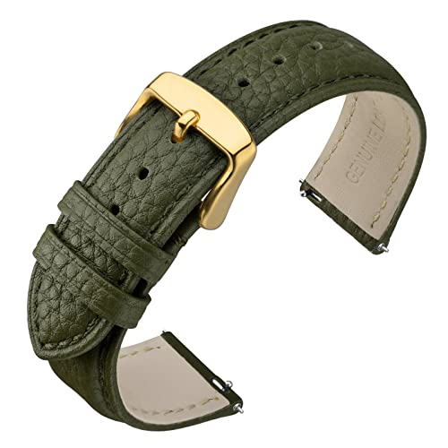 ANNEFIT Uhrenarmband 18mm Leder mit Edelstahl Gold Schnalle, Schnellverschluss Armband mit Weich Gepolstert für Herren Damen (Grün) von ANNEFIT