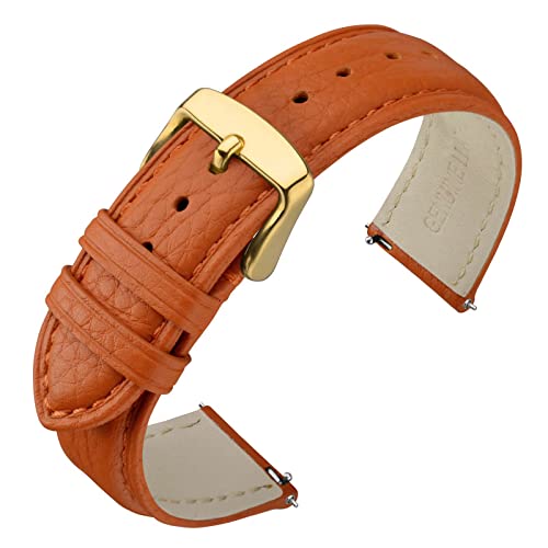 ANNEFIT Uhrenarmband 18mm Leder mit Edelstahl Gold Schnalle, Schnellverschluss Armband mit Weich Gepolstert für Herren Damen (Orange) von ANNEFIT