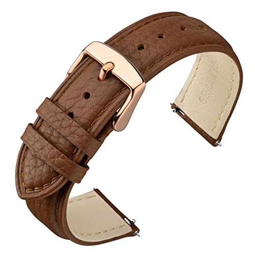 ANNEFIT Uhrenarmband 18mm Leder mit Edelstahl Roségold Schnalle, Schnellverschluss Armband mit Weich Gepolstert für Herren Damen (Braun) von ANNEFIT