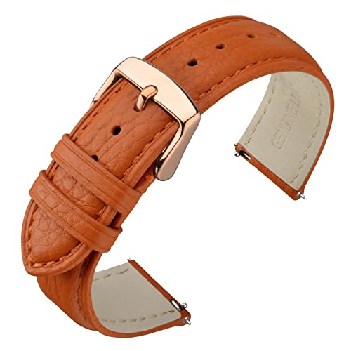 ANNEFIT Uhrenarmband 18mm Leder mit Edelstahl Roségold Schnalle, Schnellverschluss Armband mit Weich Gepolstert für Herren Damen (Orange) von ANNEFIT