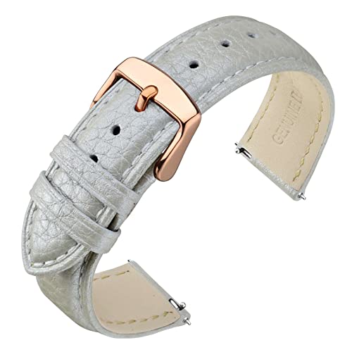 ANNEFIT Uhrenarmband 18mm Leder mit Edelstahl Roségold Schnalle, Schnellverschluss Armband mit Weich Gepolstert für Herren Damen (Silber) von ANNEFIT