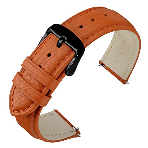 ANNEFIT Uhrenarmband 18mm Leder mit Edelstahl Schwarz Schnalle, Schnellverschluss Armband mit Weich Gepolstert für Herren Damen (Orange) von ANNEFIT