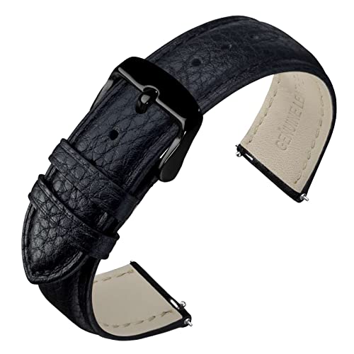 ANNEFIT Uhrenarmband 18mm Leder mit Edelstahl Schwarz Schnalle, Schnellverschluss Armband mit Weich Gepolstert für Herren Damen (Schwarz) von ANNEFIT