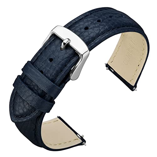 ANNEFIT Uhrenarmband 18mm Leder mit Edelstahl Silberne Schnalle, Schnellverschluss Armband mit Weich Gepolstert für Herren Damen (Dunkelblau) von ANNEFIT