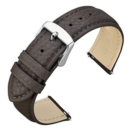 ANNEFIT Uhrenarmband 18mm Leder mit Edelstahl Silberne Schnalle, Schnellverschluss Armband mit Weich Gepolstert für Herren Damen (Dunkelgrau) von ANNEFIT